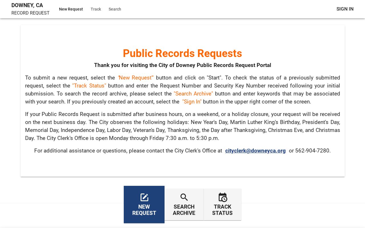 Downey residents directory public records request portal