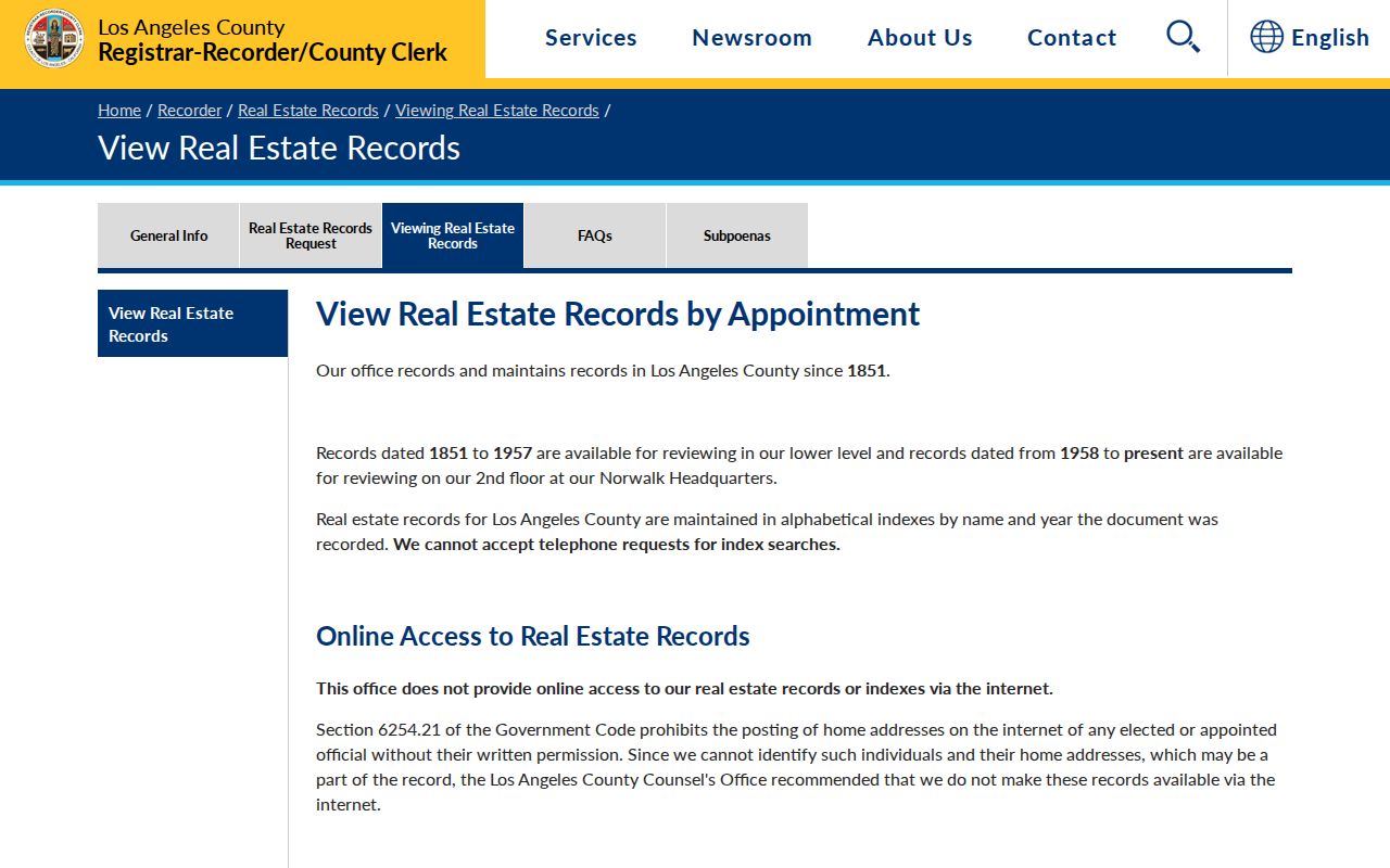 Downey residents directory recorder access instructions for Los Angeles County deeds