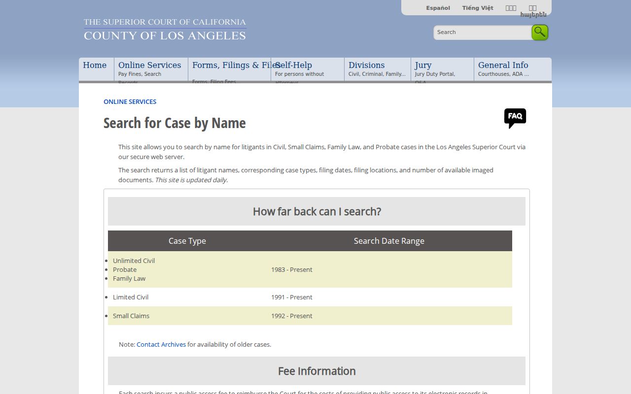 Downey residents directory Los Angeles Superior Court party search