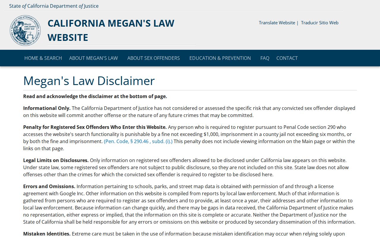 Downey neighbors California Megan's Law registry