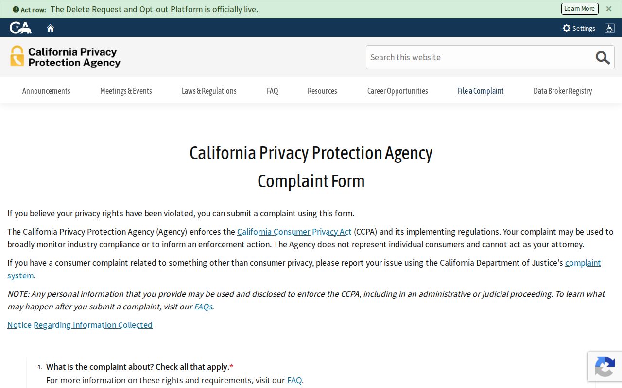 Downey neighbors California privacy complaint form