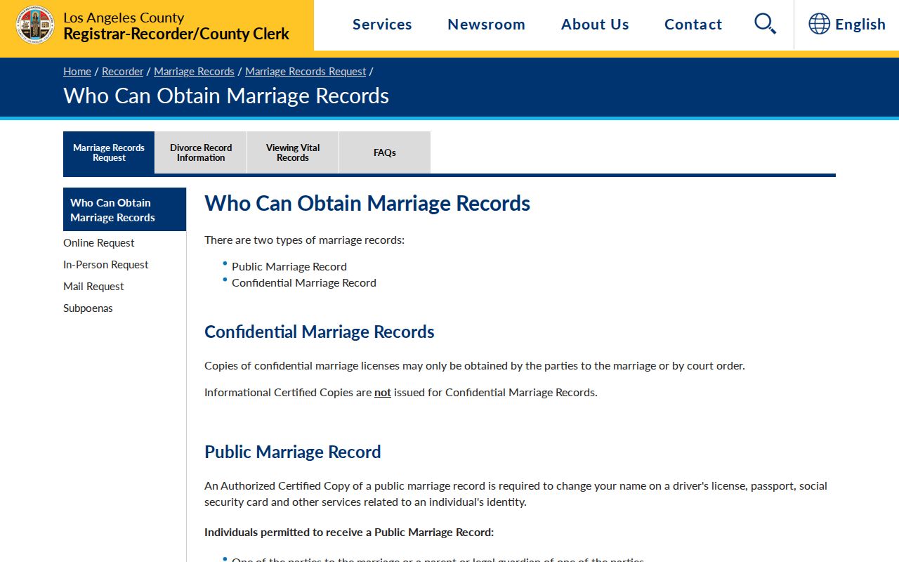 Downey previous residents marriage-record request