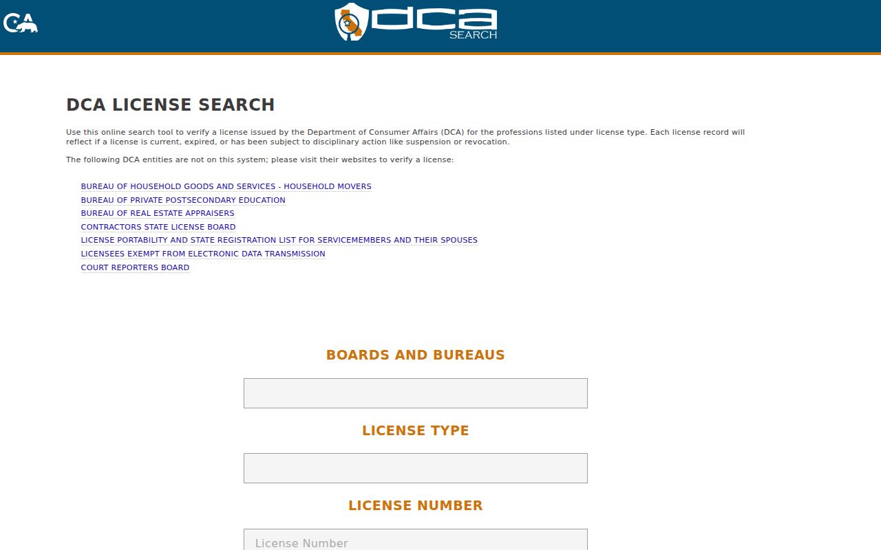 Downey resident lookup through California professional license records