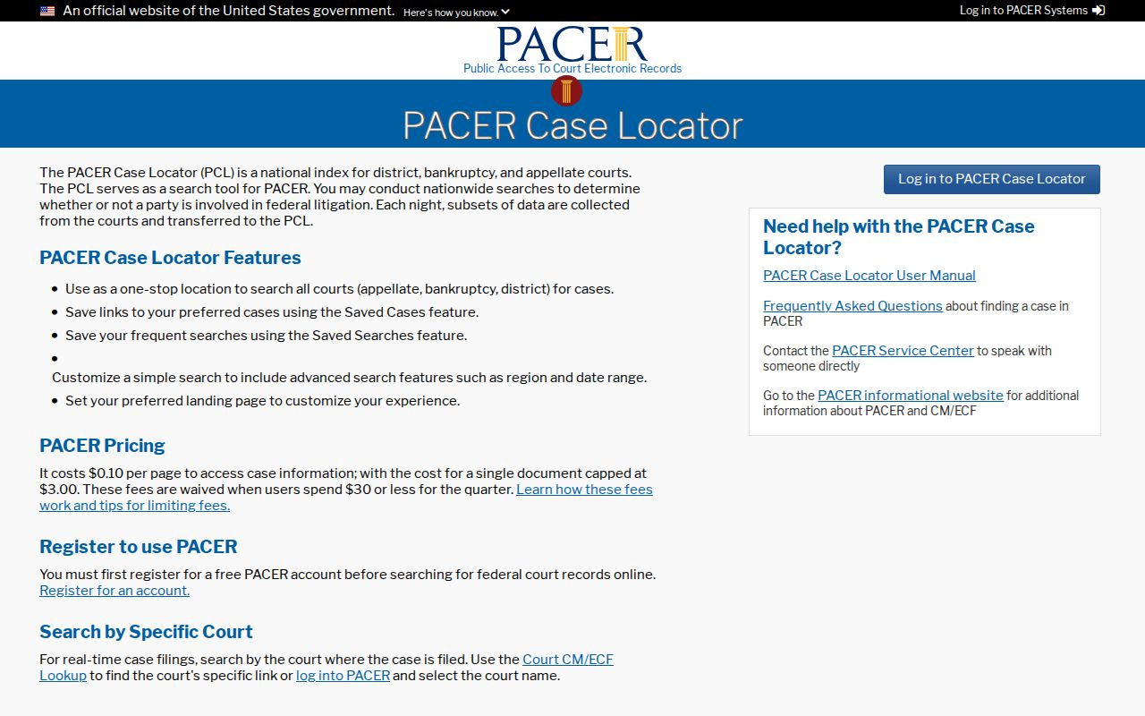 Downey resident lookup through the PACER federal case locator
